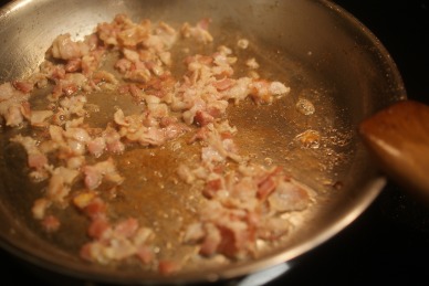 Frying Bacon [Spinach Salad with Warm Bacon Vinaigrette]